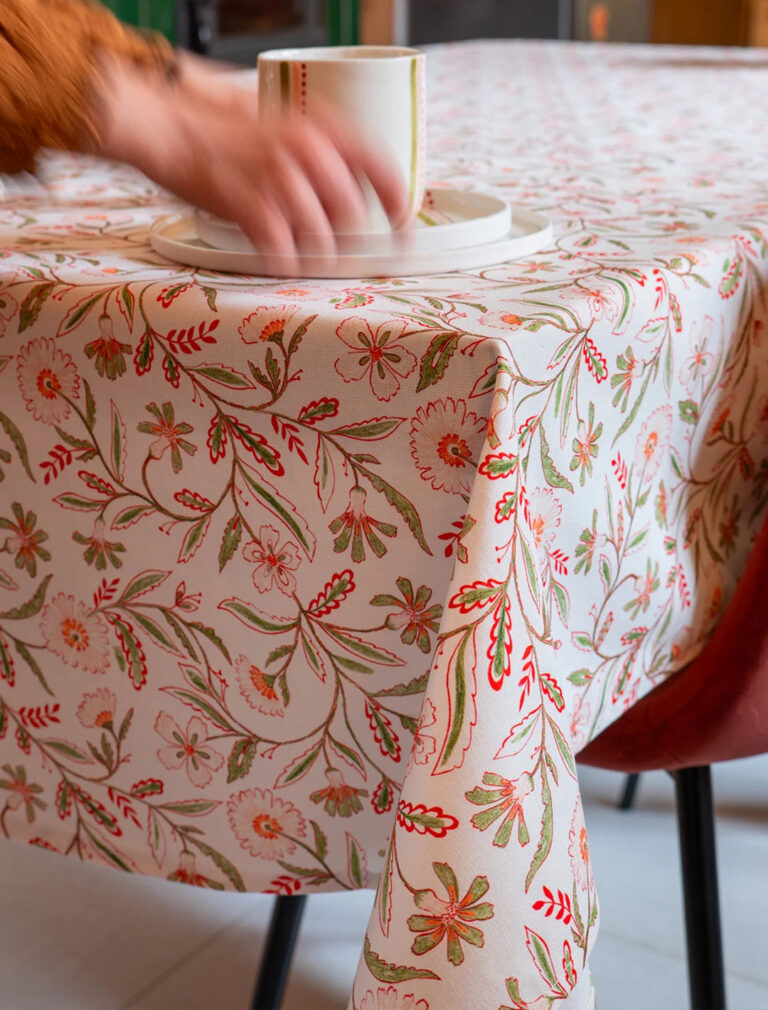Maison Primavera - Nappe en coton et lin à motif Prairie - La Clé des champs – Ø 160 cm