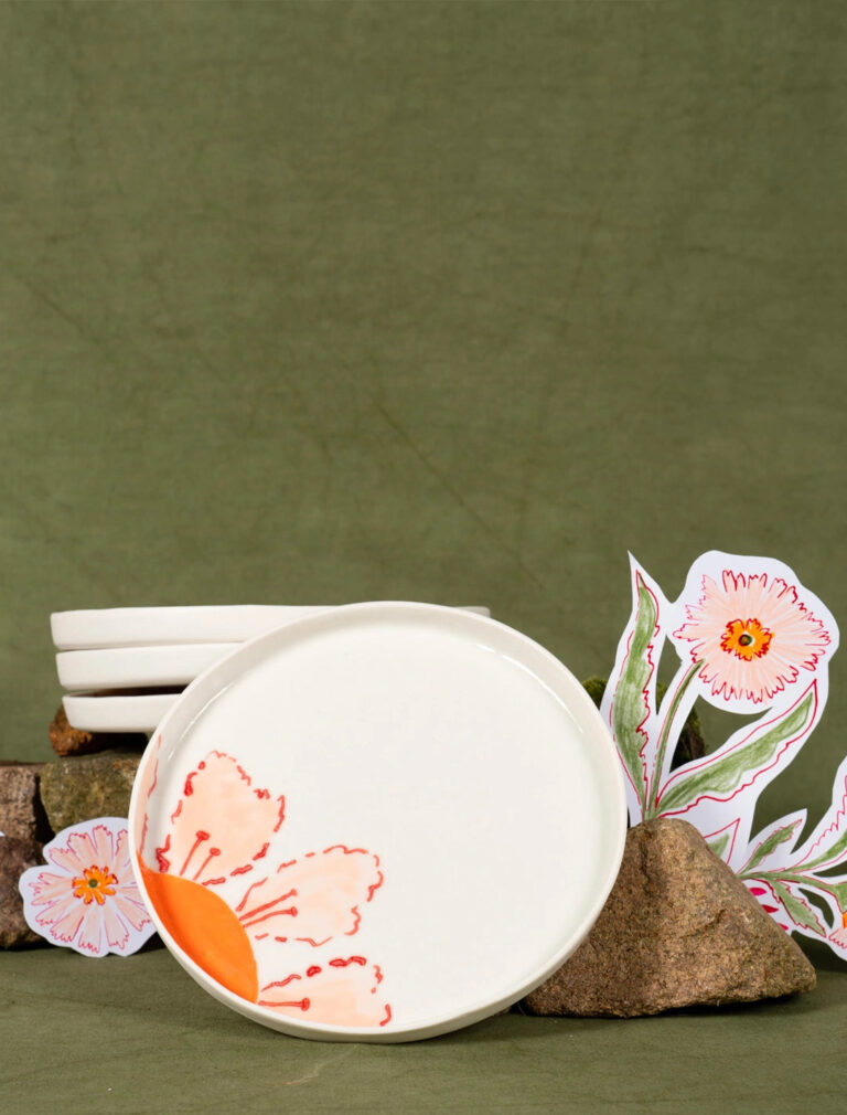 Maison Primavera - Assiette à dessert en porcelaine à motif Marguerite - La Clé des champs