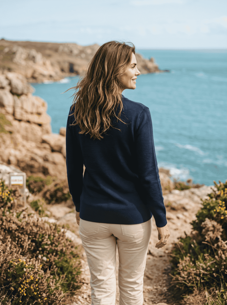 Baie des Caps - Pull marin femme Petit Erquy 100% laine vierge Bretagne – Marine Emeraude / 1 (XS)
