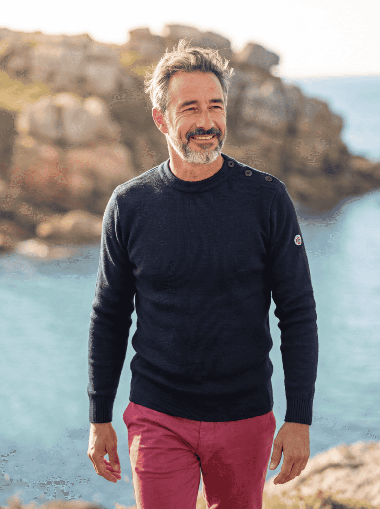 Baie des Caps - Pull marin Petit Erquy 100% laine vierge – Bleu Jean / 0 (XXS)