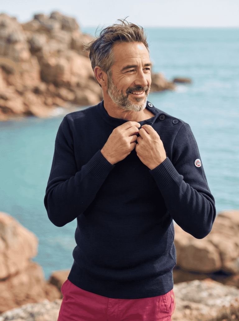 Baie des Caps - Pull marin Petit Erquy 100% laine vierge – Bleu Jean / 0 (XXS)