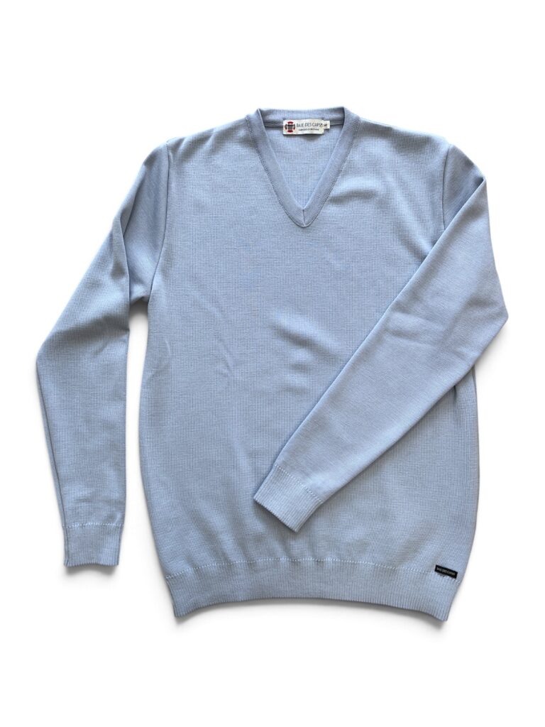 Baie des Caps - Pull col V "Petit Helice" laine mélangée – Ciel / 4 (L)