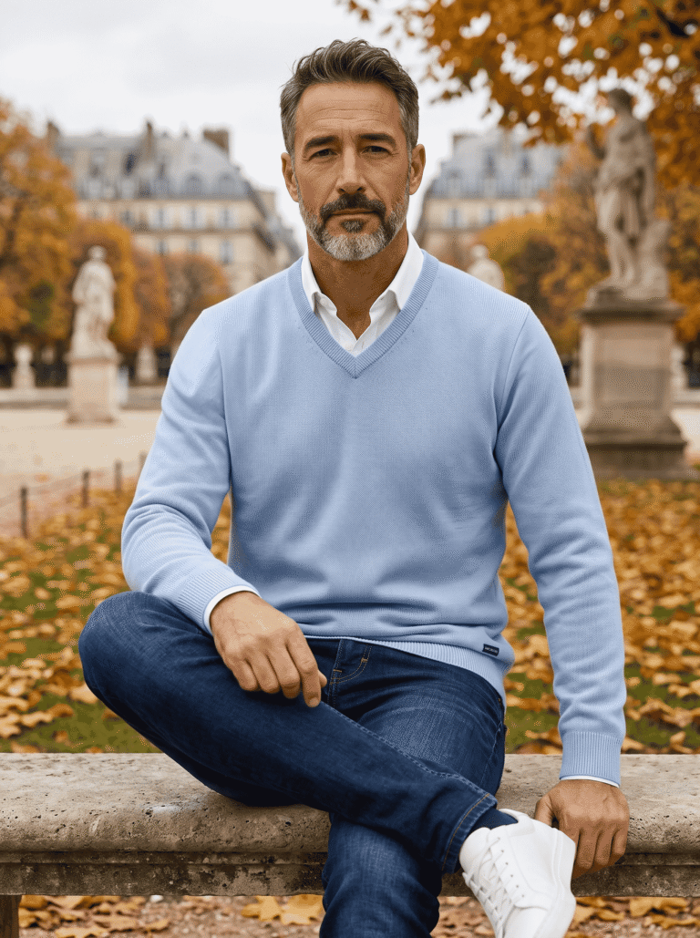 Baie des Caps - Pull col V "Petit Helice" laine mélangée – Marine / 6 (XXL)