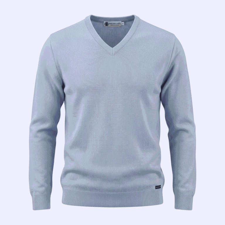Baie des Caps - Pull col V "Petit Helice" laine mélangée – Ciel / 4 (L)