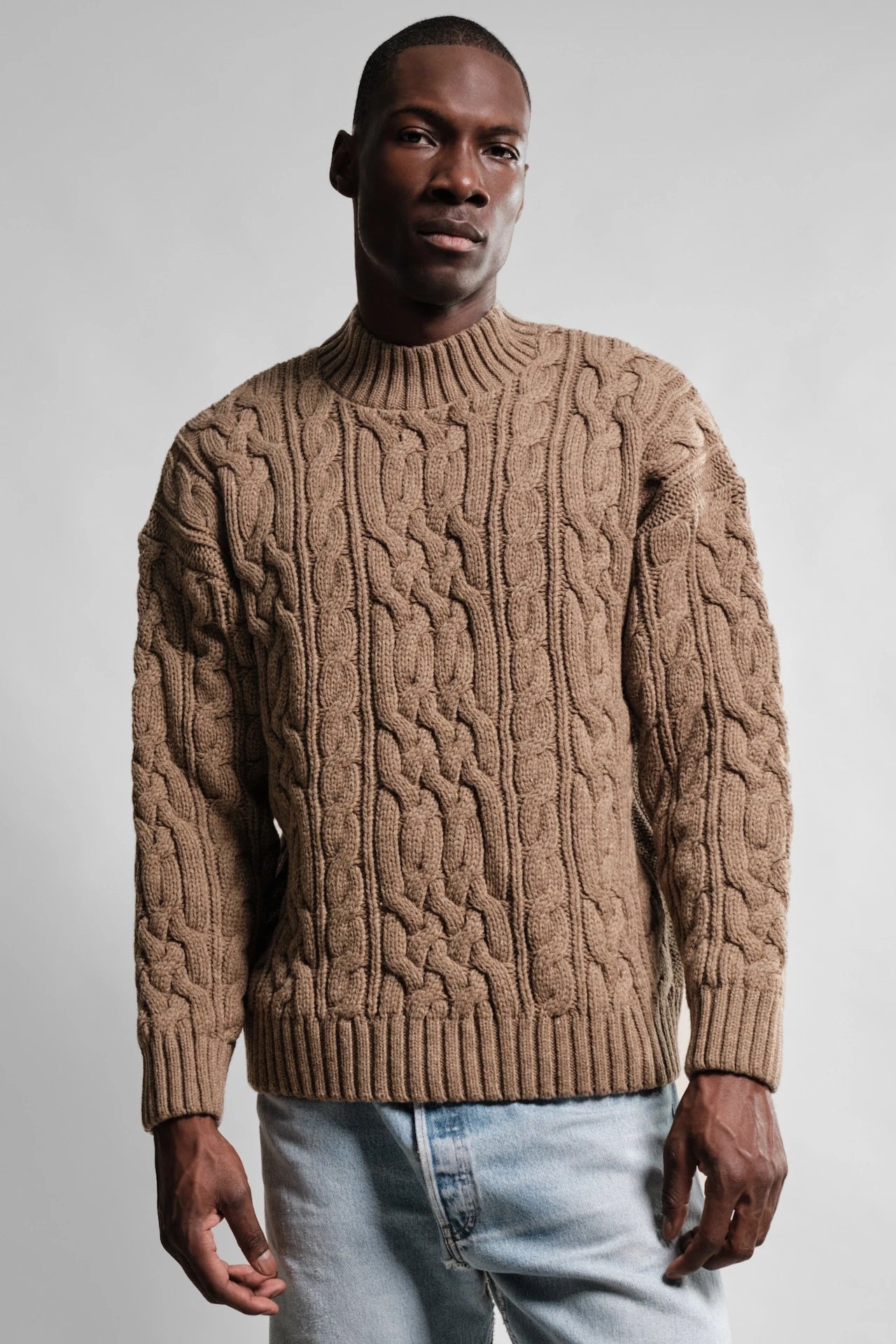 PULL TORSADES TAUPE LAINE RECYCLEE OHANNES 2 Nitto Knitwear - Pull Col Rond Ohannes - Taupe – XXL
