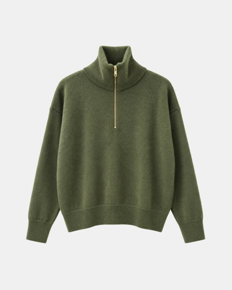 PULL TSOLINE ZIPPE ARMY PACKSHOT Tricots Jean Marc - Pull Col Zippé Tsoliné - Army – L