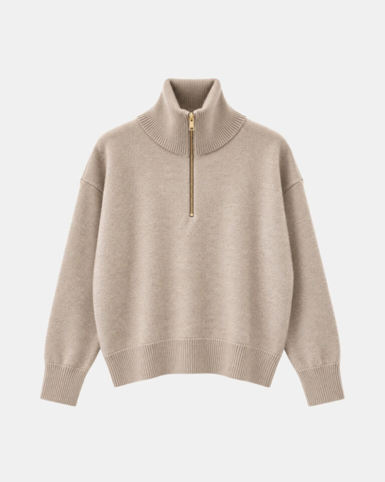 PULL TSOLINE ZIPPE AVOINE FAWN PACKSHOT Tricots Jean Marc - Pull Col Zippé Tsoliné - Avoine Fawn – L