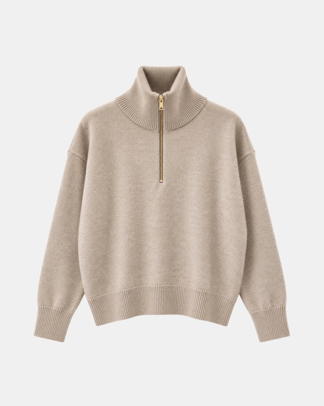 PULL TSOLINE ZIPPE AVOINE FAWN PACKSHOT Tricots Jean Marc - Pull Col Zippé Tsoliné - Avoine Fawn – L