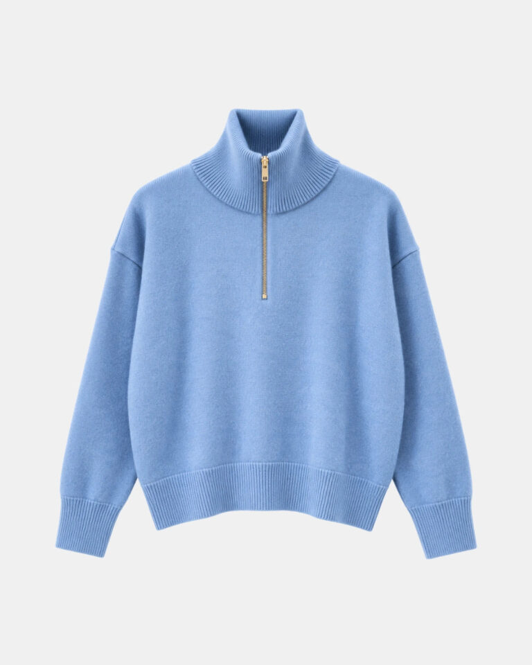 PULL TSOLINE ZIPPE BLEU HARBOUR PACKSHOT Tricots Jean Marc - Pull Col Zippé Tsoliné - Bleu Harbour – L