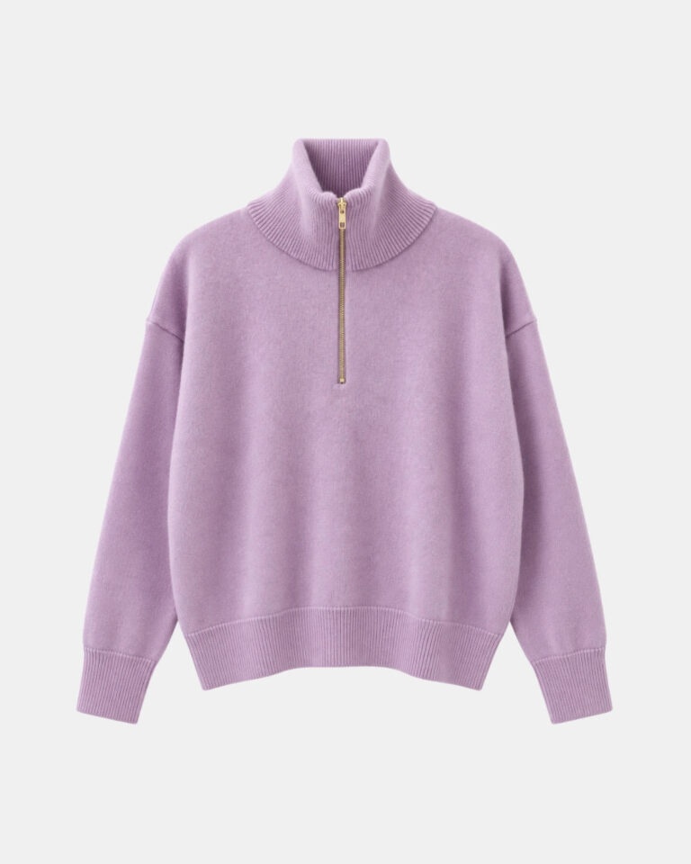 PULL TSOLINE ZIPPE FRENCH LILAC PACKSHOT Tricots Jean Marc - Pull Col Zippé Tsoliné - French Lilac – L