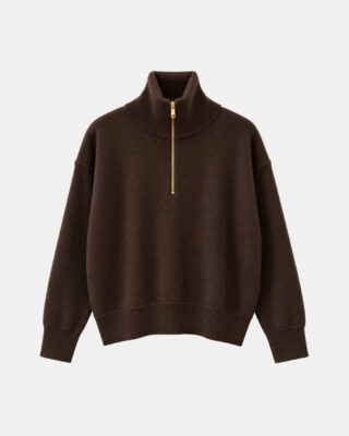 Pull Col Zippé Tsoliné – Marron Ebony par la marque Tricots Jean Marc Tricots Jean Marc - Pull Col Zippé Tsoliné – Marron Ebony