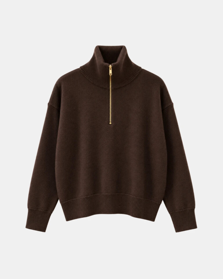 PULL TSOLINE ZIPPE MARRON EBONY PACKSHOT Tricots Jean Marc - Pull Col Zippé Tsoliné - Marron Ebony – S