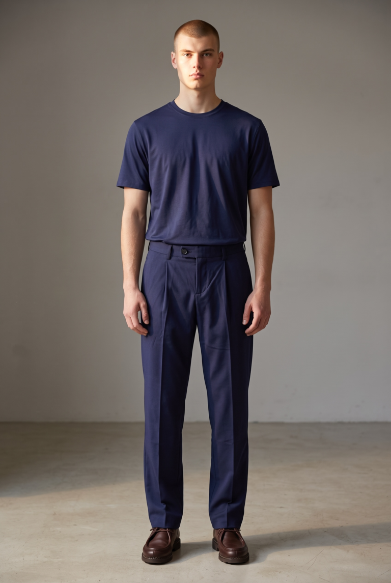 JAGVI. Rive Gauche - Pantalon Pleats en coton bio marine – marine / FR:48/ US:38
