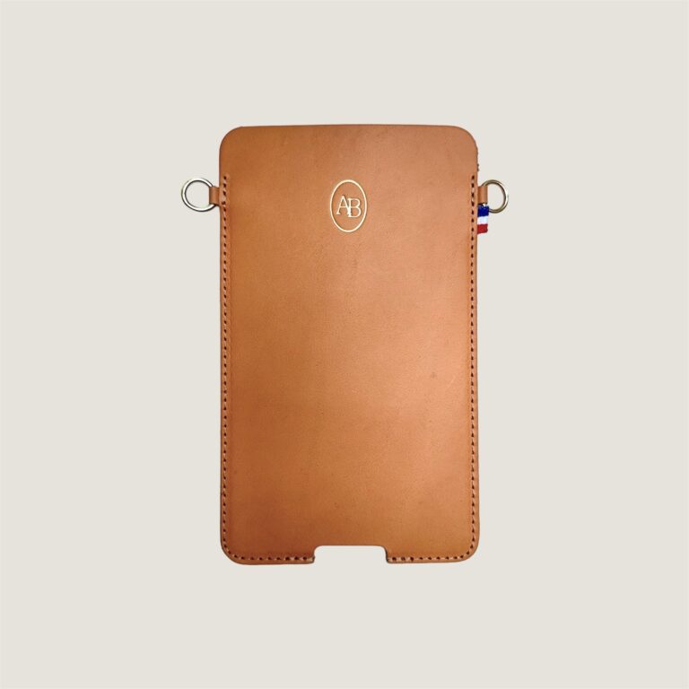 Atelier BALTUS - Louise - Pochette pour téléphone en cuir – Noir finition argenté / Bandoulière fine