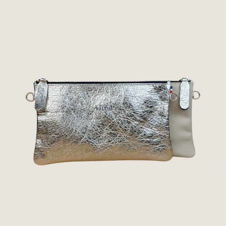 Atelier BALTUS - Juliette - Pochette bicolore plate en cuir – Anis / Gold / Bandoulière fine