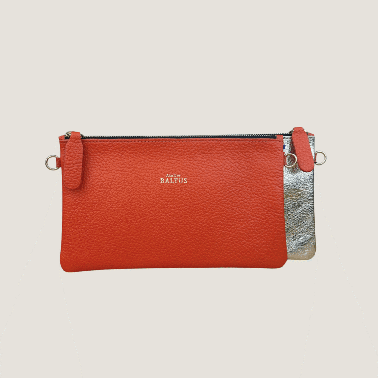 Atelier BALTUS - Juliette - Pochette bicolore plate en cuir – Anis / Gold / Bandoulière fine