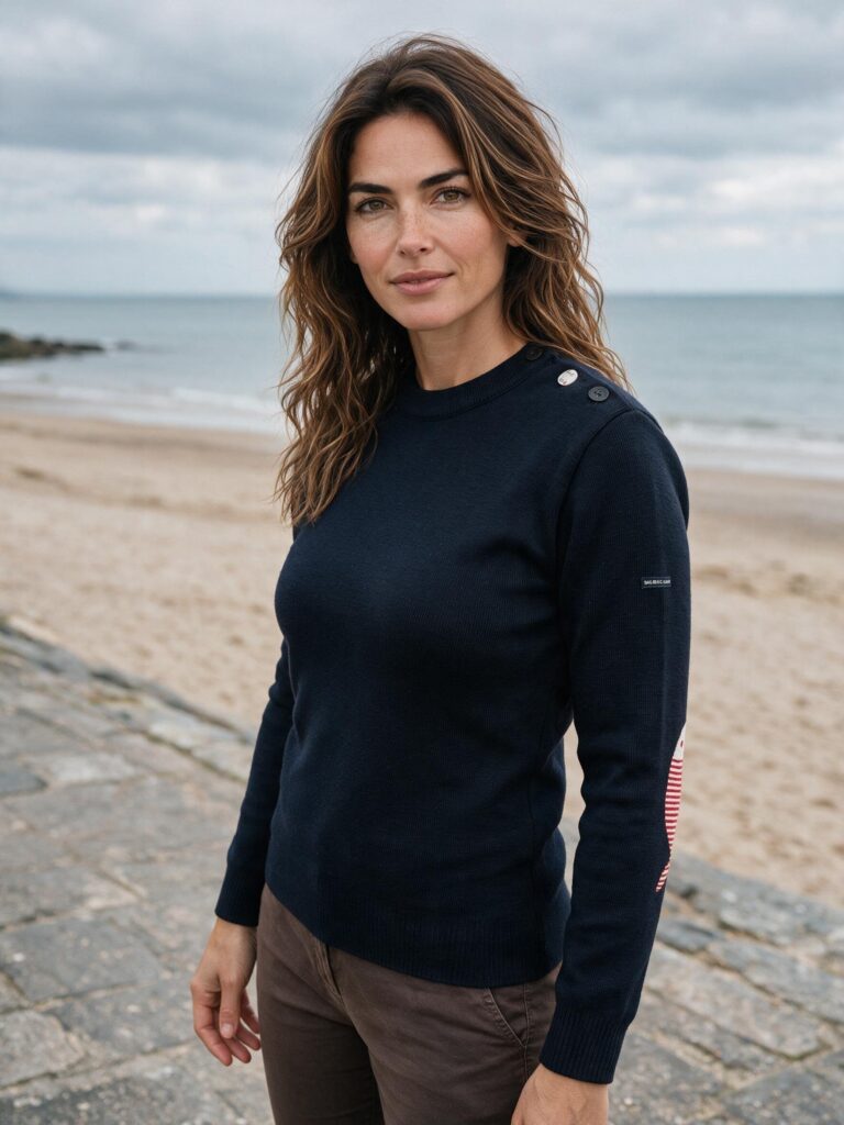 Baie des Caps - Pull marin laine vierge à coudières Poisson rayé - Baie des Caps – Marine / Confort / XL