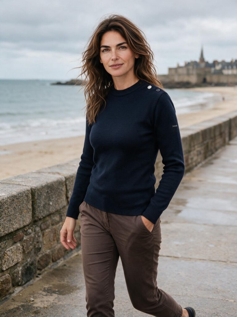 Baie des Caps - Pull marin laine vierge à coudières Poisson rayé - Baie des Caps – Marine / Confort / XL