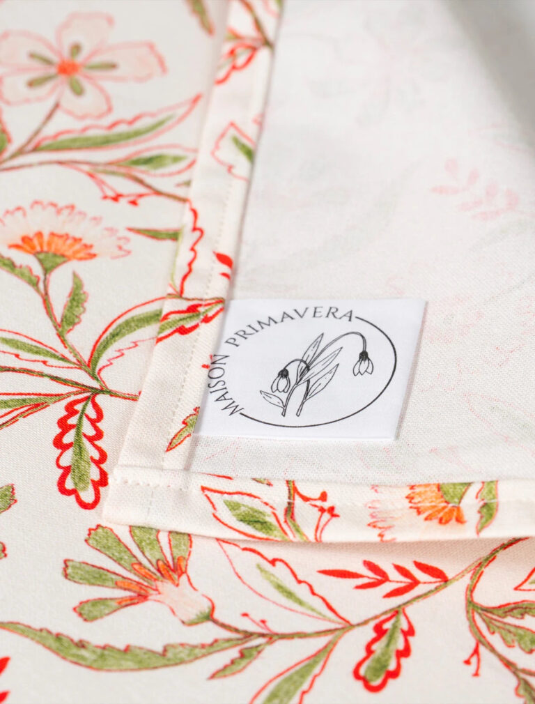 Maison Primavera - Lot de 6 serviettes en coton et lin à motif Prairie - La Clé des champs – 50 x 50 cm