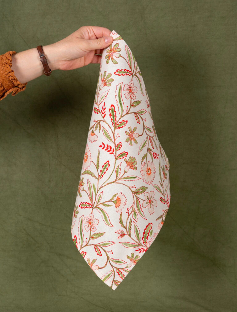 Maison Primavera - Lot de 6 serviettes en coton et lin à motif Prairie - La Clé des champs – 50 x 50 cm