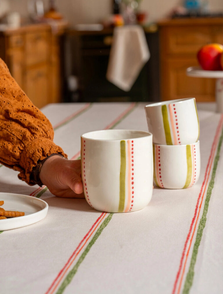 Maison Primavera - Tasse à thé en porcelaine à motif Lisière - La Clé des champs