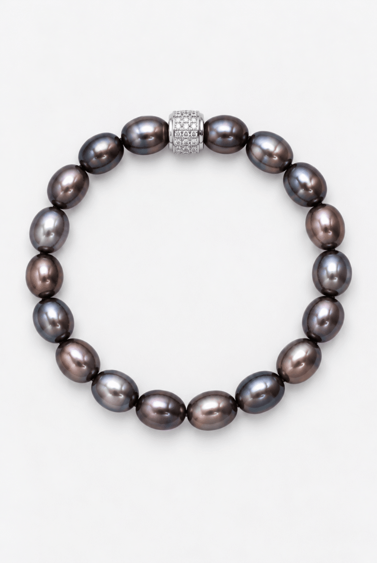 Tahitian black pearl bracelet NEIJE - Bracelet Perles de Culture Noires Or Blanc - Athéna – 19 cm