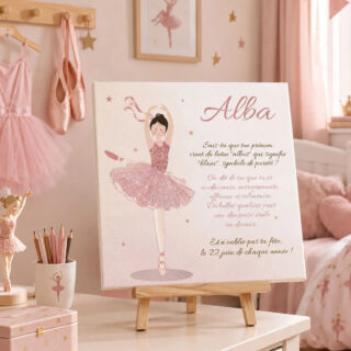 L&rsquo;Atelier BABY&rsquo;SPHERE - Toile prénom personnalisée – Danseuse étoile en tutu rose