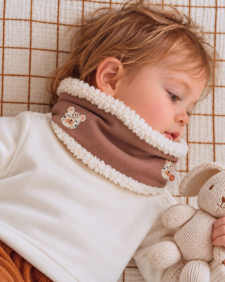 Petit Pote - Tour de cou bébé hiver - Coton bio – Bébé 10cm / Vert kaki