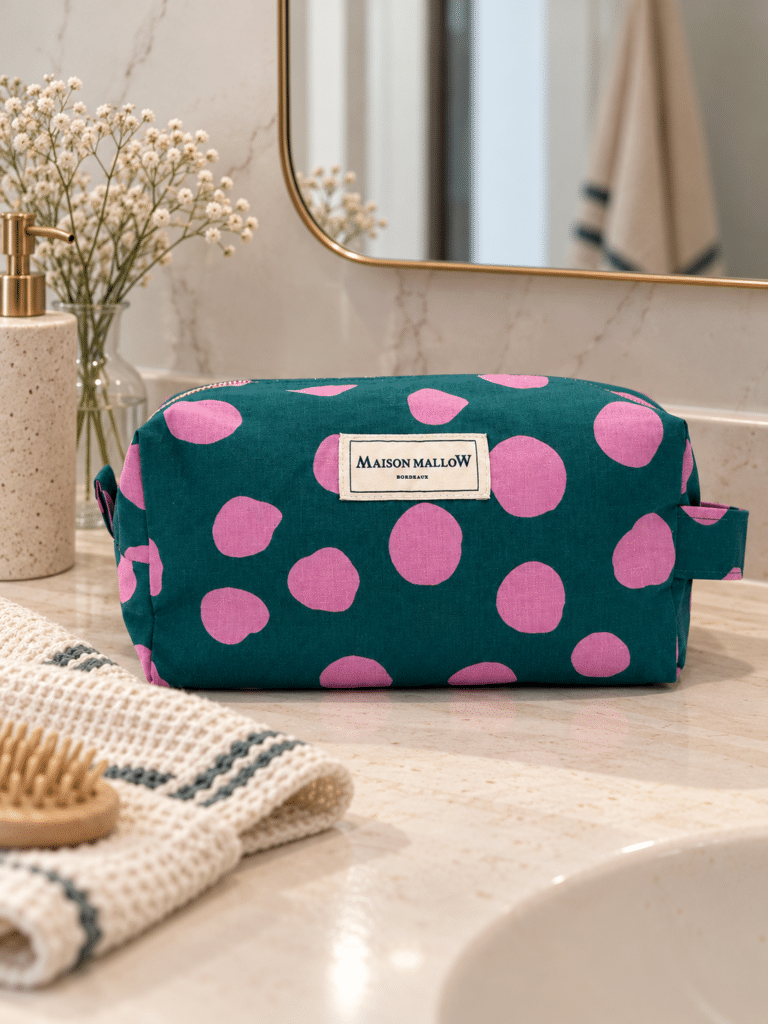 Maison Mallow - Trousse de toilette XXL verte à pois roses