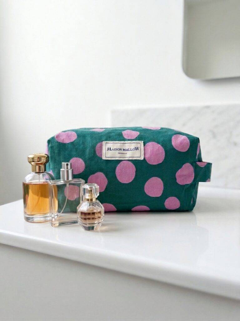 Maison Mallow - Trousse de toilette XXL verte à pois roses