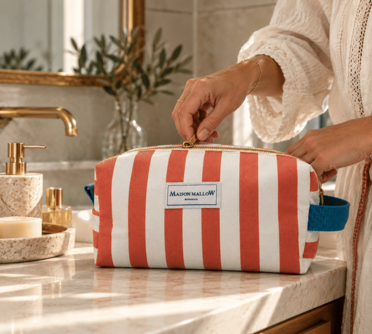 Maison Mallow - Trousse de toilette XXL à rayures rouge corail et blanc