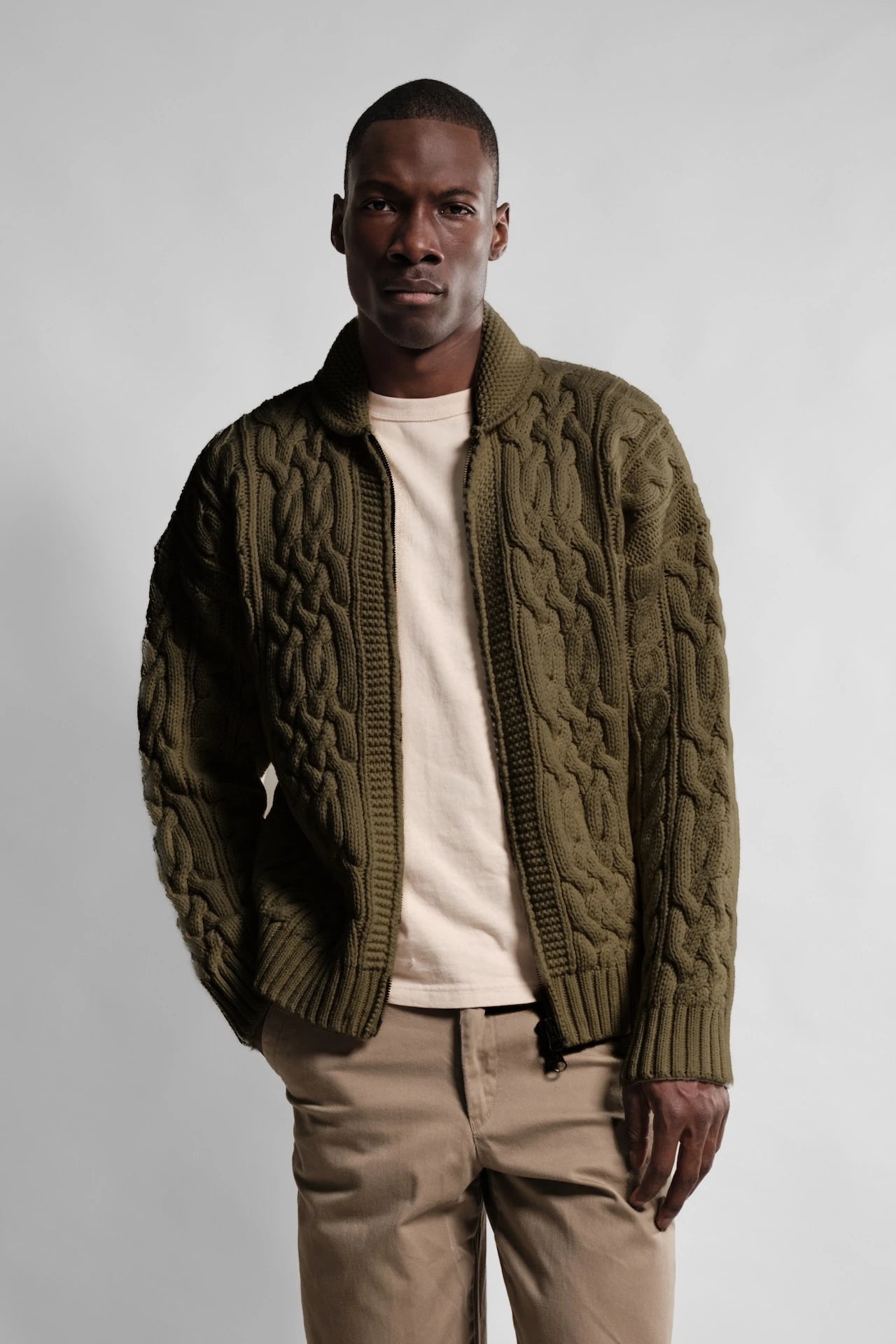 VESTE TORSADES HAVANE LAINE RECYCLEE OHANNES 2 Nitto Knitwear - Veste Ohannes - Havane – XXL