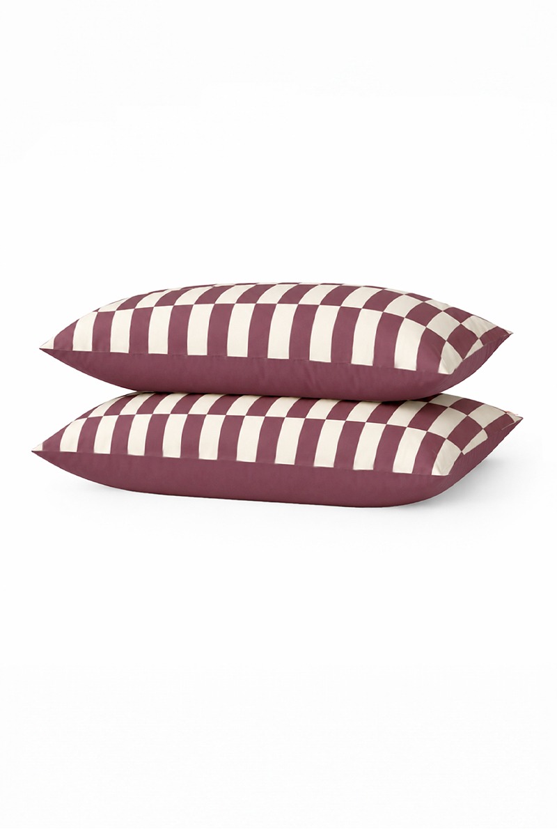 a demain lot taies rectangle damier prune percale detoure 1 A demain - Lot de 2 taies en percale de coton biologique - Damier Prune