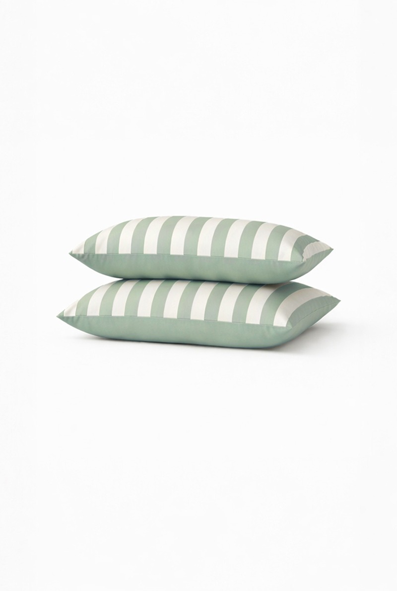 a demain lot taies rectangle large rayure sauge percale detoure A demain - Lot de 2 taies en percale de coton Biologique - La Large Rayure