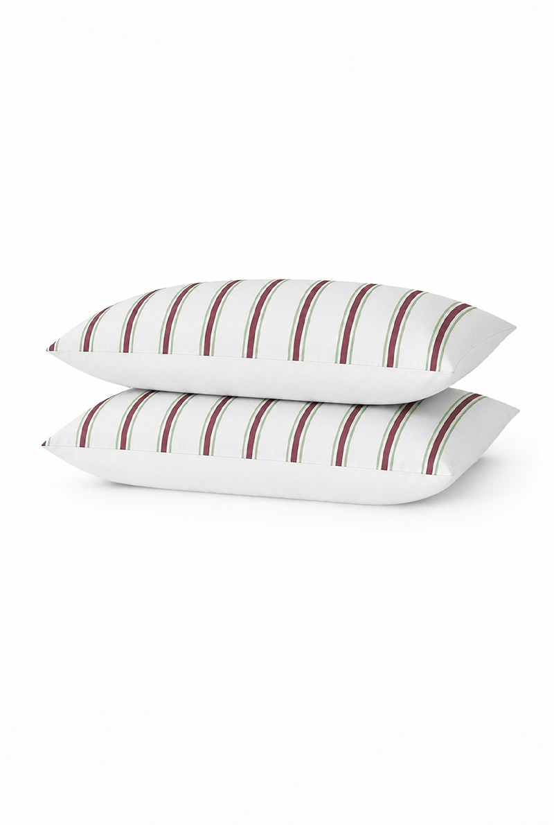 a demain lot taies rectangle rayure bicolore prune percale detoure A demain - Lot de 2 taies en percale de coton biologique - Rayure Bicolore