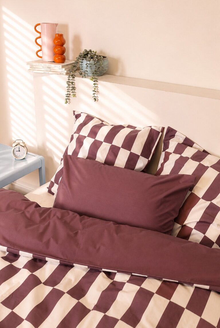 A demain - Parure en percale de coton biologique Le Damier Prune