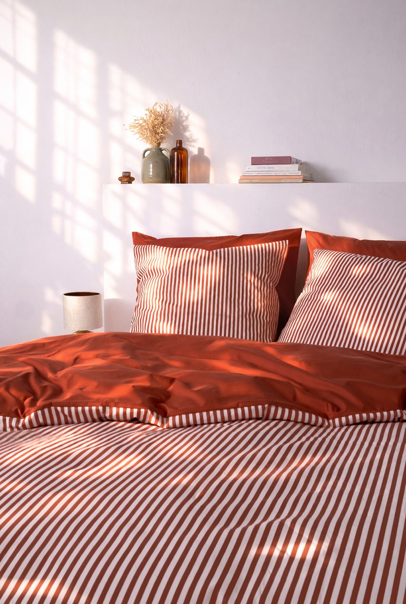 a demain parure fine rayure rouille percale zoom z2 3 A demain - Parure en percale de coton biologique La Fine Rayure Rouille