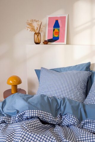 Parure en percale de coton biologique – Le Vichy Tartan Bleu par la marque À DEMAIN – Le linge français À DEMAIN – Le linge français - Parure en percale de coton biologique – Le Vichy Tartan Bleu
