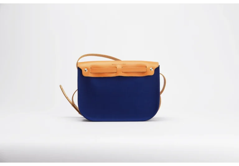 Monébari - Sac besace en toile et cuir - bleu roi