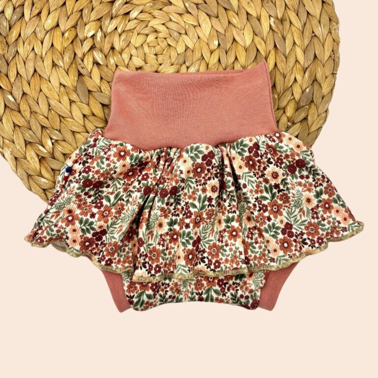 les Mômes des Dômes - Bloomer avec Jupette Évolutif pour Bébé - Suzanne – 3 - 18 mois / Bloomer + bandeau