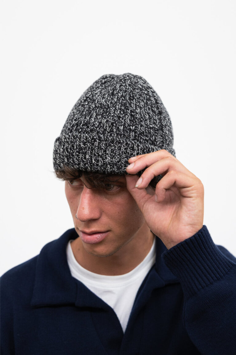 90% Laine 10% Cachemire - Bonnet Cashmond Black&White – Taille Unique