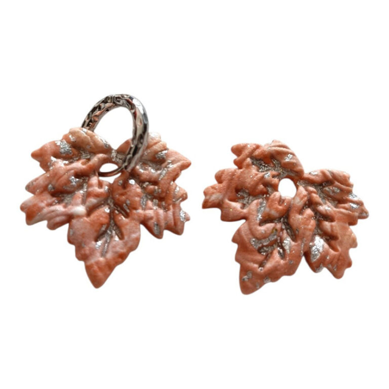 L’Atelier de Patricia - Boucles d'oreilles interchangeable argile feuilles – Marron clair argent