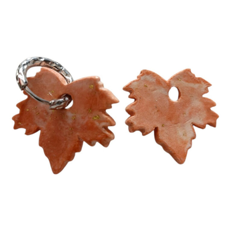 L’Atelier de Patricia - Boucles d'oreilles interchangeable argile feuilles – Marron clair argent