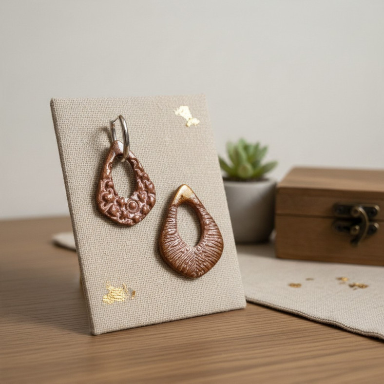 boucles d oreilles interchangeable argile 4 L’Atelier de Patricia - Boucles d'oreilles interchangeable argile – Marron et blanc