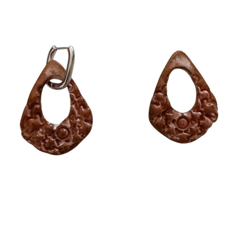 L’Atelier de Patricia - Boucles d'oreilles interchangeable argile – Marron et blanc