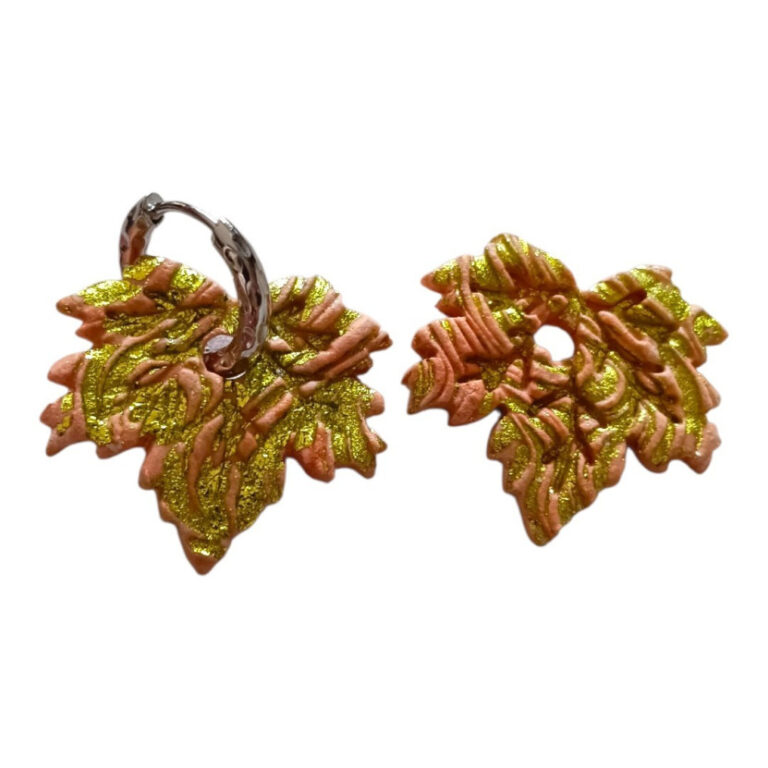L’Atelier de Patricia - Boucles d'oreilles interchangeables argile feuilles – Rose saumon et doré