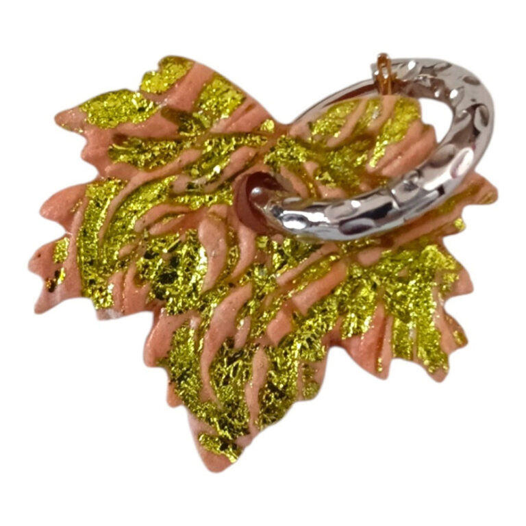 L’Atelier de Patricia - Boucles d'oreilles interchangeables argile feuilles – Rose saumon et doré