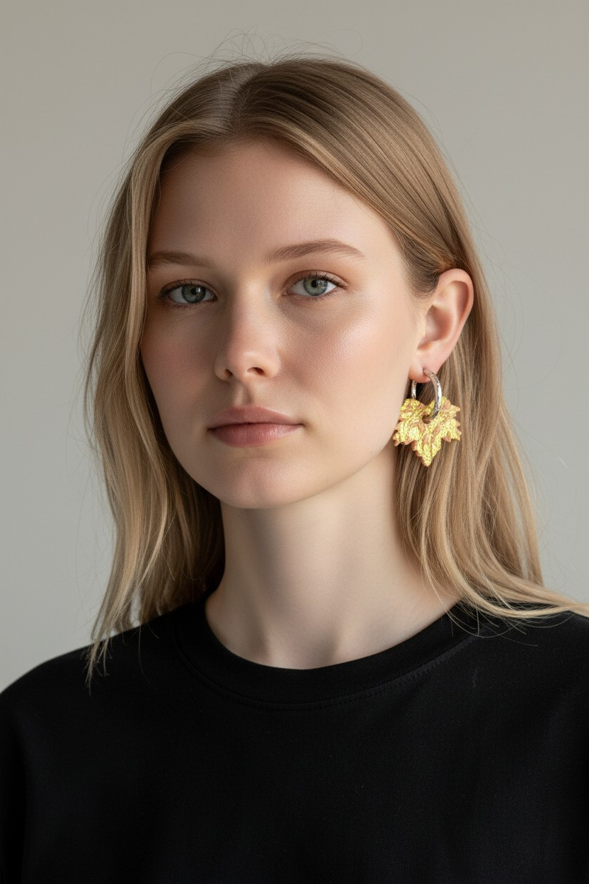 boucles d oreilles interchangeables argile L’Atelier de Patricia - Boucles d'oreilles interchangeables argile feuilles – Rose saumon et doré