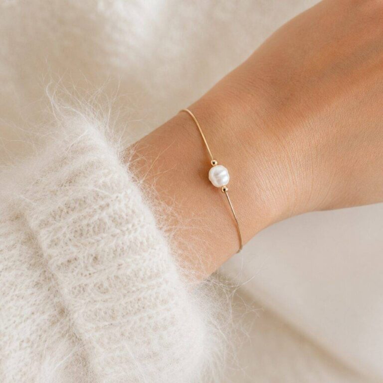 bracelet goldfilled Bow 2 1024x1024 1 Maison Mallow - Bracelet Bow en gold filled 14K et perle d'eau douce baroque – L