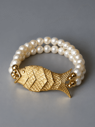 Bracelet Poisson Gefilte Perles de Culture Blanches et Or par la marque NEIJE NEIJE - Bracelet Poisson Gefilte Perles de Culture Blanches et Or